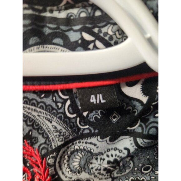 Au Noir Dress Shirt Black Long Sleeves Size 4 Bird Pattern - Picture 4 of 10